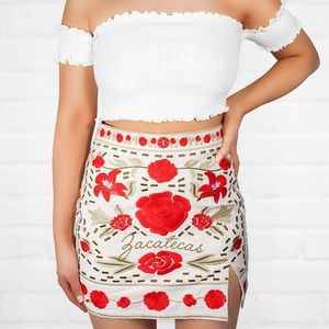 Floral Embroidered Mini Skirt (mid-waist)